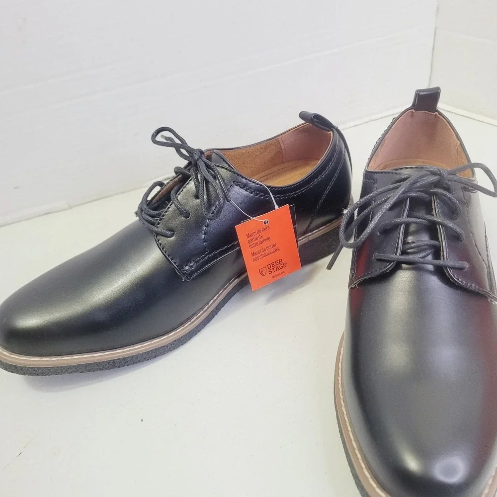Deer Stags Boys Zander Dress Shoes 5.5Y Black Lace Up Memory Foam Oxford